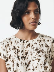Ecru Speckle Print Soft Peplum Short Sleeve Top - Image 5 of 9