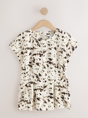Ecru Speckle Print Soft Peplum Short Sleeve Top - Image 6 of 9
