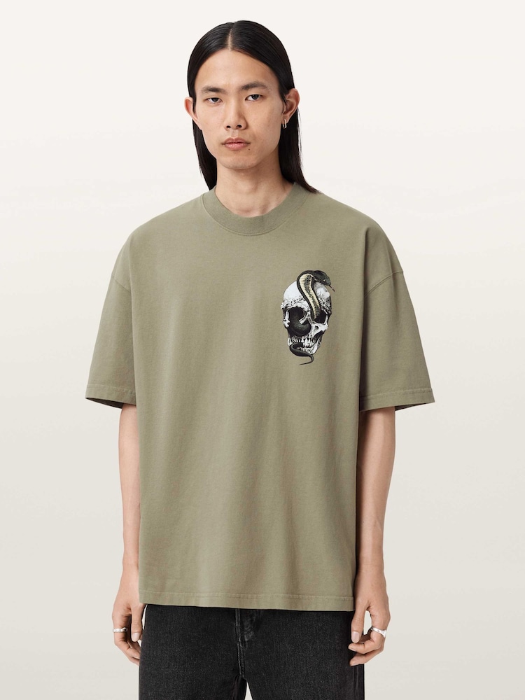 AllSaints Green Snakehead Short Sleeve Crew Neck T-Shirt - Image 1 of 7