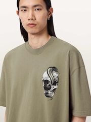 AllSaints Green Snakehead Short Sleeve Crew Neck T-Shirt - Image 4 of 7