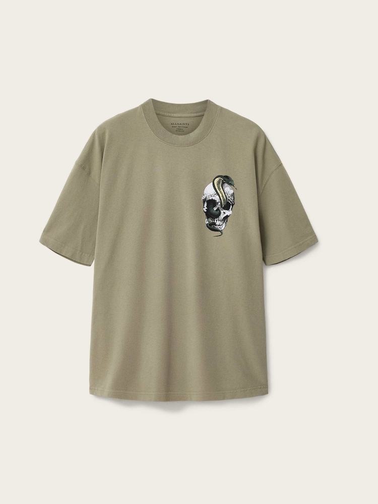 AllSaints Green Snakehead Short Sleeve Crew Neck T-Shirt - Image 7 of 7