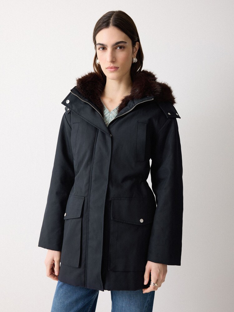 Jigsaw Blue Faux Fur Trim Hooded Parka - Image 1 of 2
