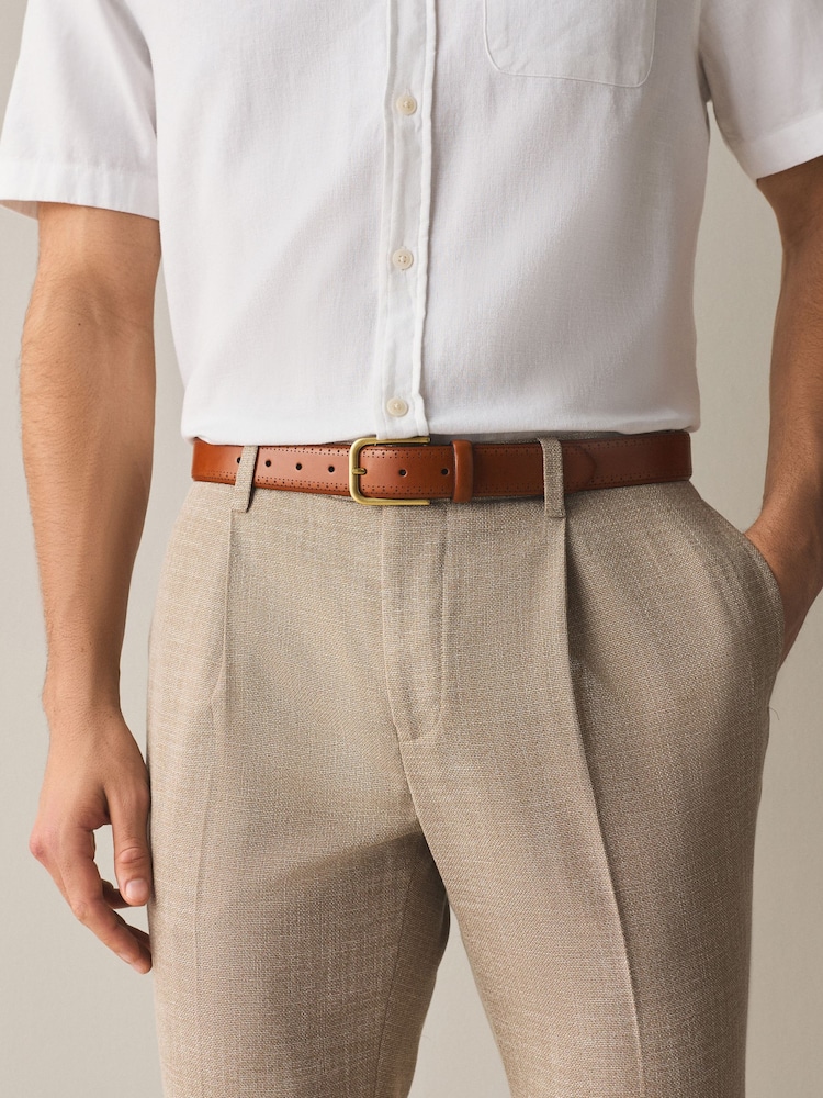 Tan Brown Signature Made In Italy Formal Belt With Brogue Pattern - Image 1 of 4 Tan Brown Signature Made In Italy Formal Belt With Brogue Pattern - Image 1 of 4