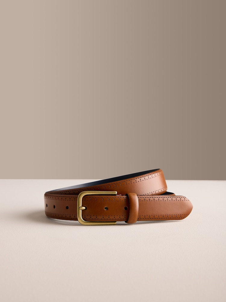 Tan Brown Signature Made In Italy Formal Belt With Brogue Pattern - Image 2 of 4 Tan Brown Signature Made In Italy Formal Belt With Brogue Pattern - Image 2 of 4