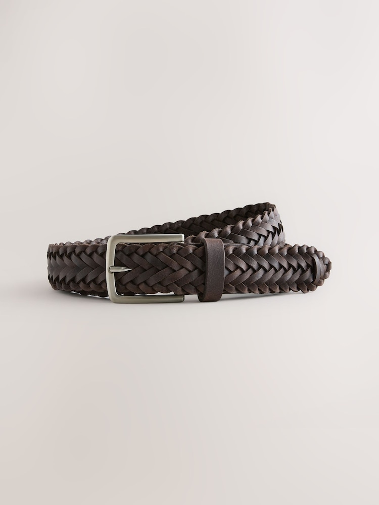 Chocolate Brown Woven Leather Belt - Image 2 of 4 Chocolate Brown Woven Leather Belt - Image 2 of 4