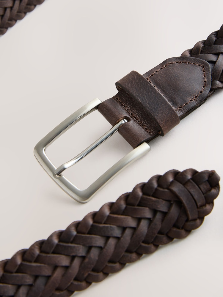 Chocolate Brown Woven Leather Belt - Image 4 of 4 Chocolate Brown Woven Leather Belt - Image 4 of 4