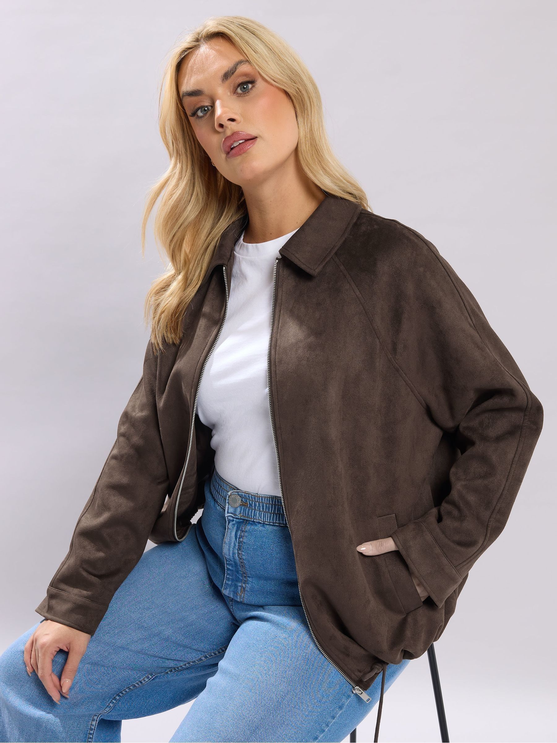 Yours Curve Women's Brown Suedette Bomber Jacket - Image 1