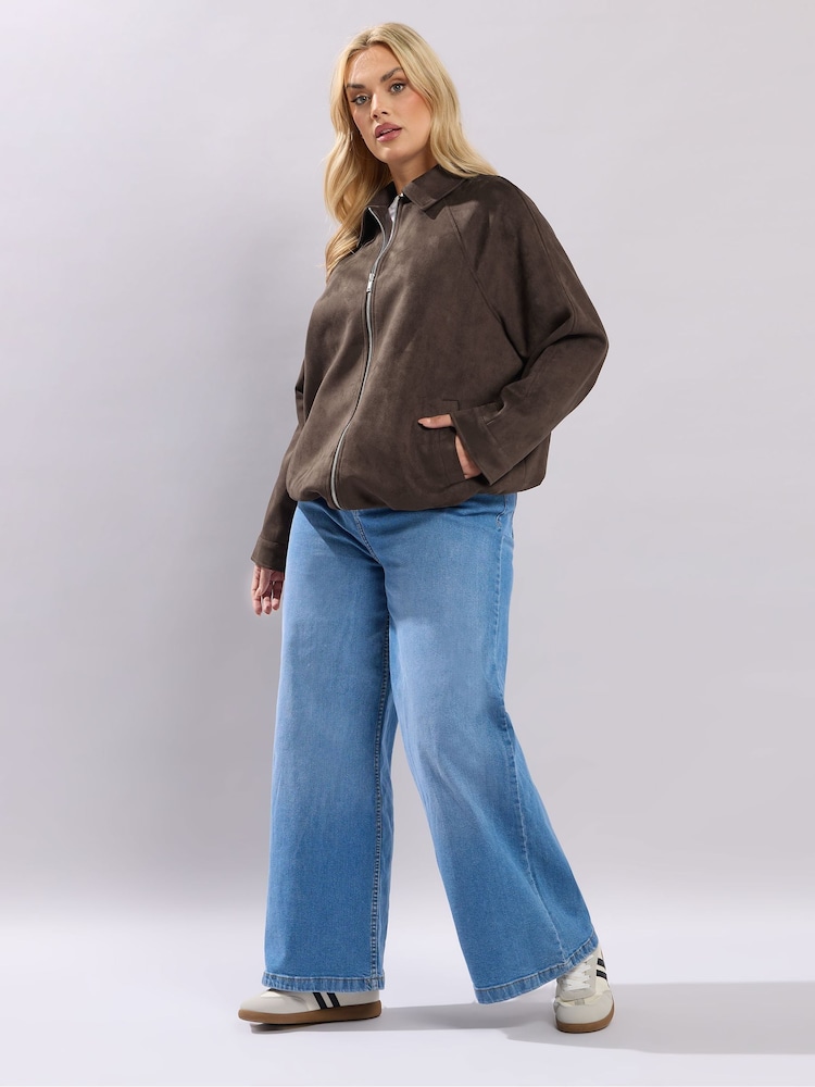 Yours Curve Brown Suedette Bomber Jacket - Image 2 of 5 Yours Curve Brown Suedette Bomber Jacket - Image 2 of 5