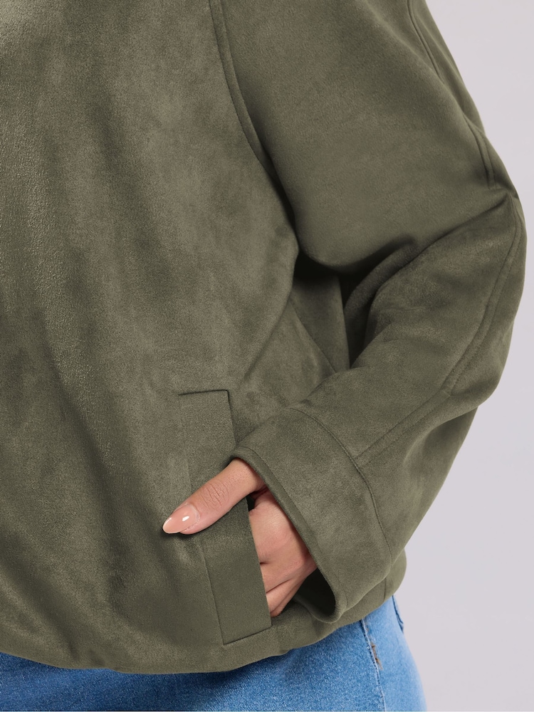 Yours Curve Green Suedette Bomber Jacket - Image 5 of 5 Yours Curve Green Suedette Bomber Jacket - Image 5 of 5