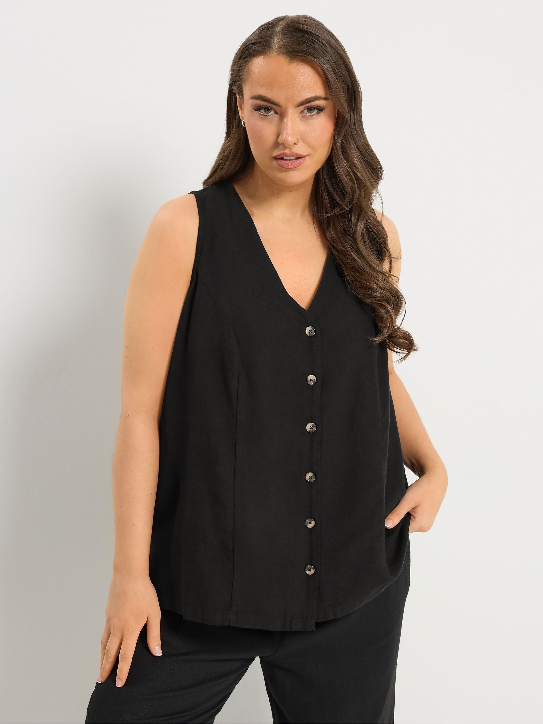 Yours Curve Women's Black Linen Blend Waistcoat