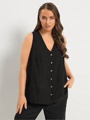 Yours Curve Black Linen Blend Waistcoat - Image 1 of 5