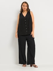 Yours Curve Black Linen Blend Waistcoat - Image 2 of 5