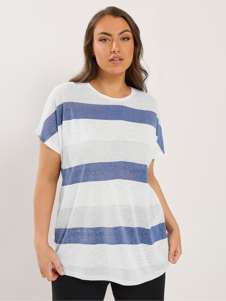Yours Curve Light Grey Striped Shimmer Top - Image 1 of 5
