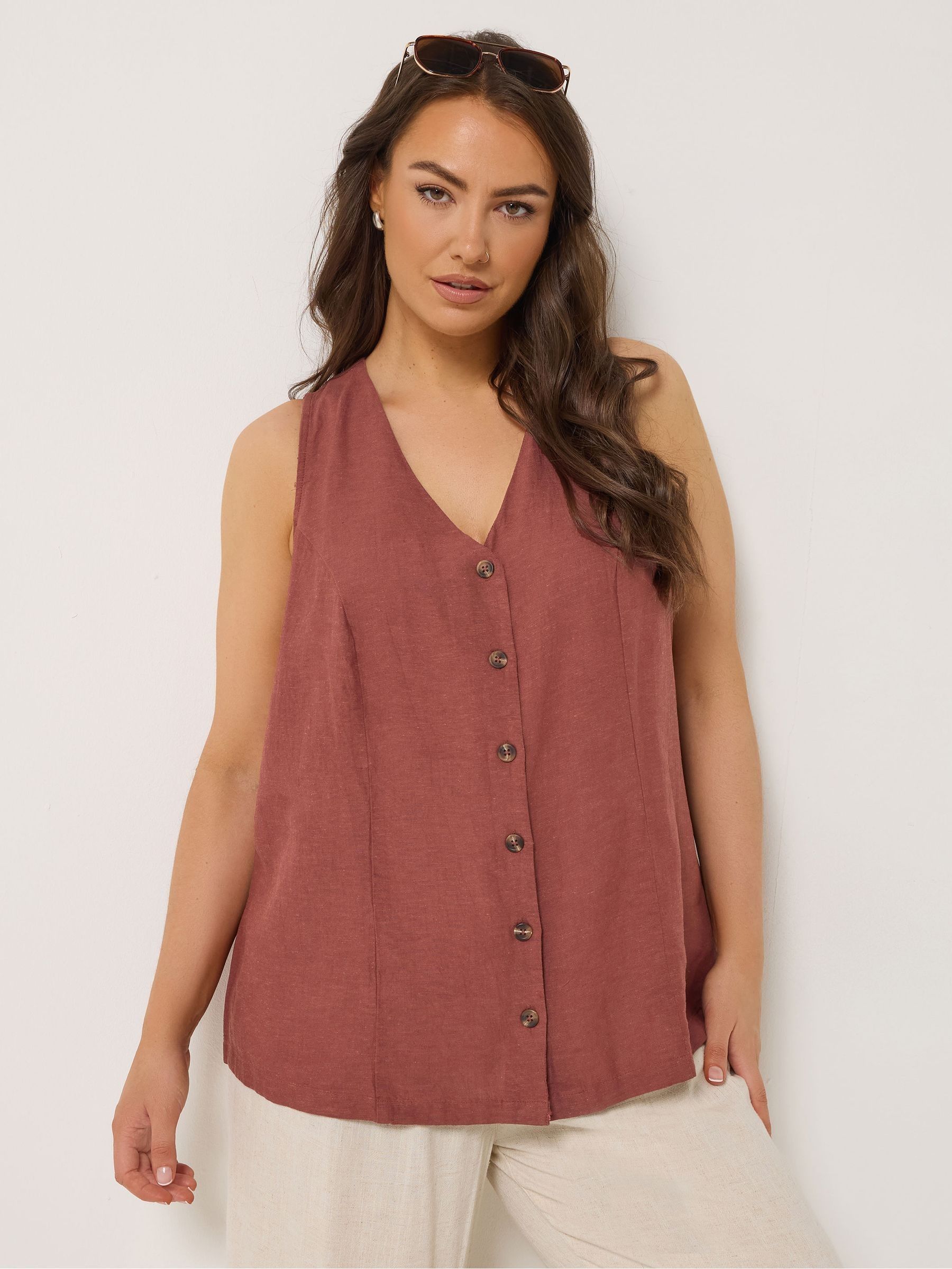 Yours Curve Women's Red Linen Blend Waistcoat