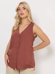 Yours Curve Red Linen Blend Waistcoat - Image 1 of 5