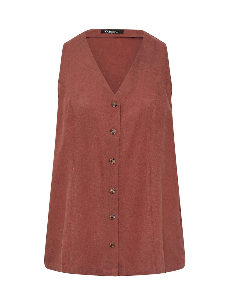 Yours Curve Red Linen Blend Waistcoat - Image 5 of 5