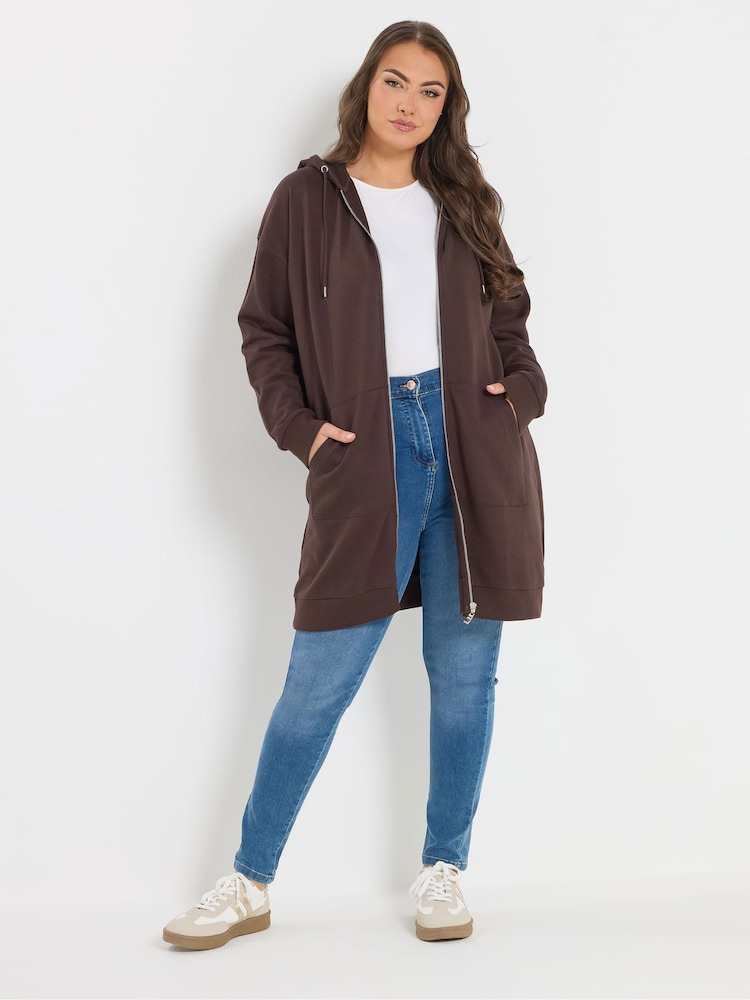 Yours Curve Brown Longline Hoodie - Image 1 of 5