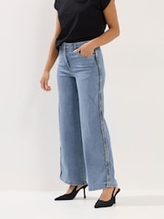 PixieGirl Petite Blue Plait Side Wide Leg Stretch Jeans - Image 2 of 5