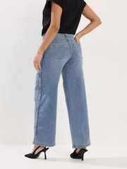 PixieGirl Petite Blue Plait Side Wide Leg Stretch Jeans - Image 3 of 5