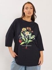 Yours Curve Black Happiness Grows T-Shirt - Image 1 of 5