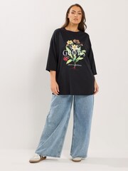 Yours Curve Black Happiness Grows T-Shirt - Image 2 of 5