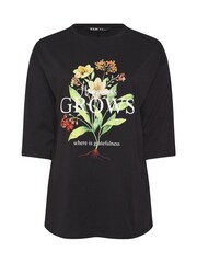 Yours Curve Black Happiness Grows T-Shirt - Image 5 of 5