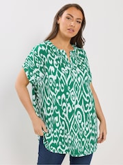 Yours Curve Green Notch Neck Top - Image 1 of 5