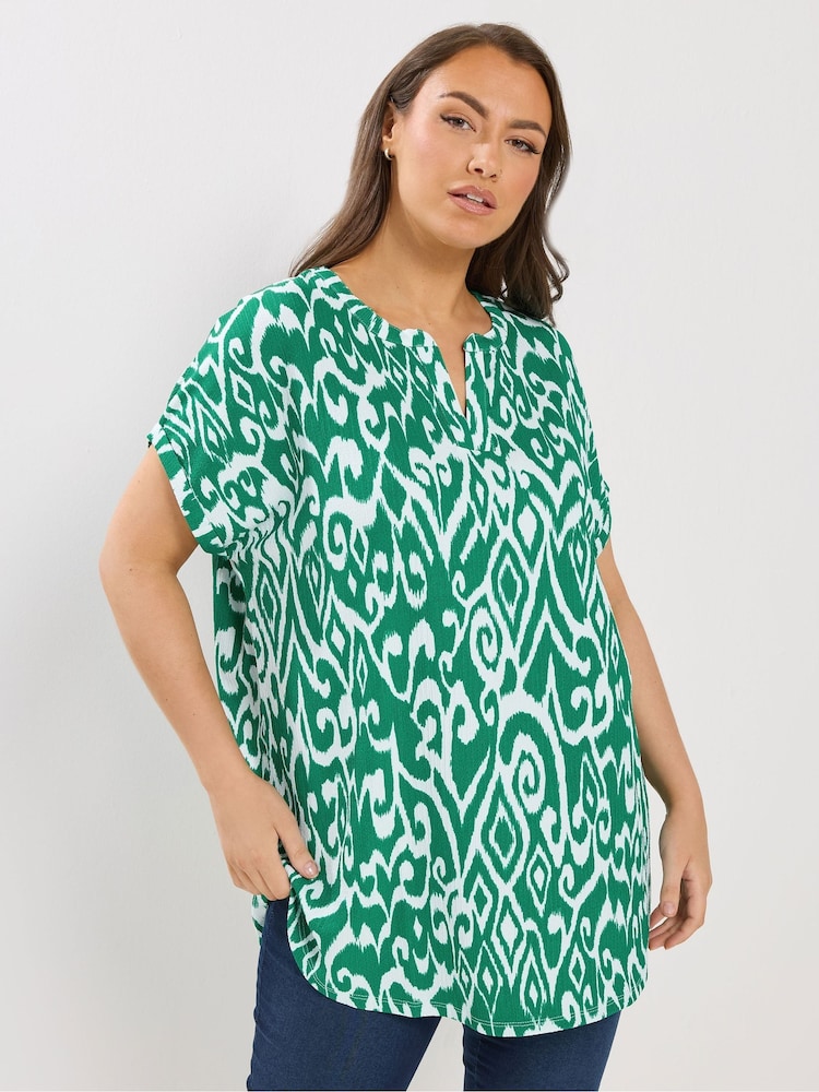 Yours Curve Green Notch Neck Top - Image 1 of 5