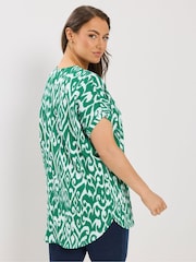 Yours Curve Green Notch Neck Top - Image 3 of 5