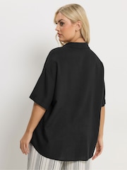 Yours Curve Black Linen Blend Resort Shirt - Image 3 of 5
