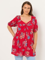 Yours Curve Red Twist Front Blouse - Image 1 of 4