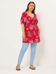 Yours Curve Red Twist Front Blouse - Image 2 of 4