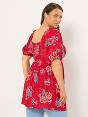 Yours Curve Red Twist Front Blouse - Image 3 of 4