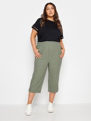Yours Curve Green Cool Cotton Cropped Trousers - Image 2 of 4