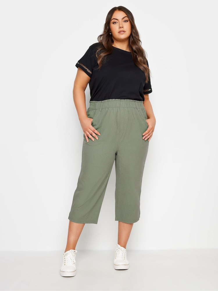 Yours Curve Green Cool Cotton Cropped Trousers - Image 2 of 4