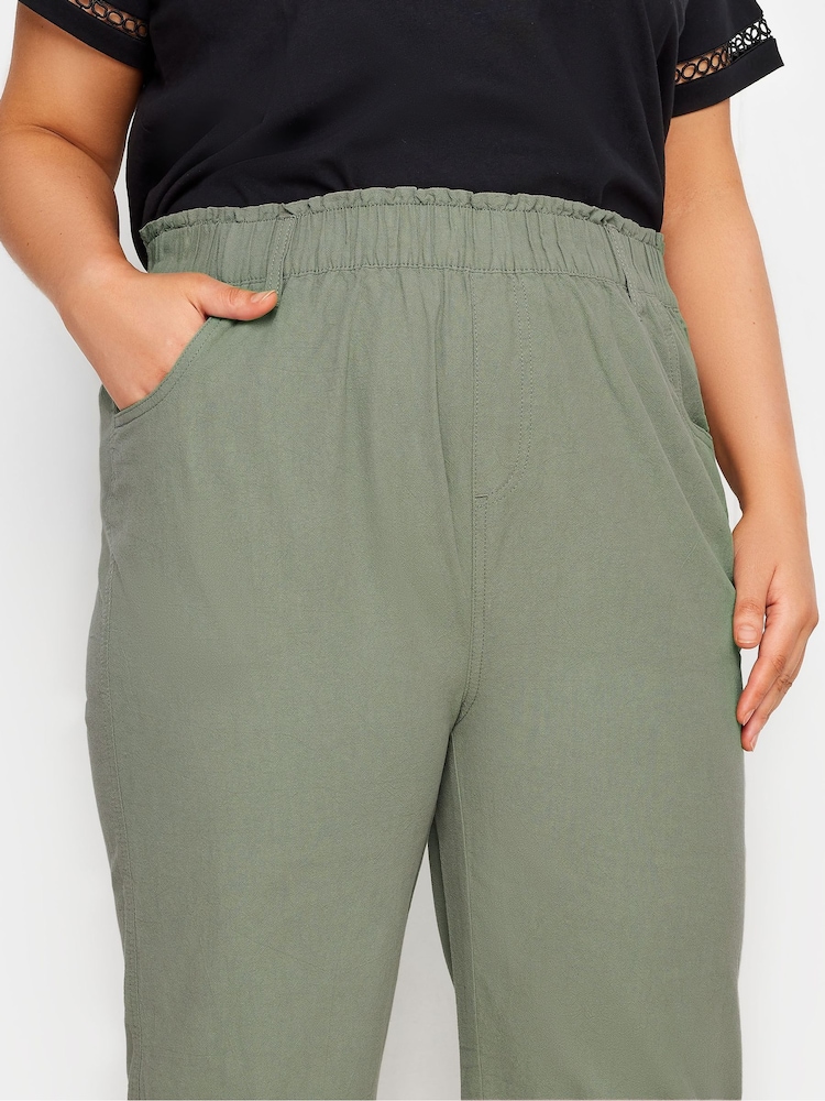 Yours Curve Green Cool Cotton Cropped Trousers - Image 4 of 4