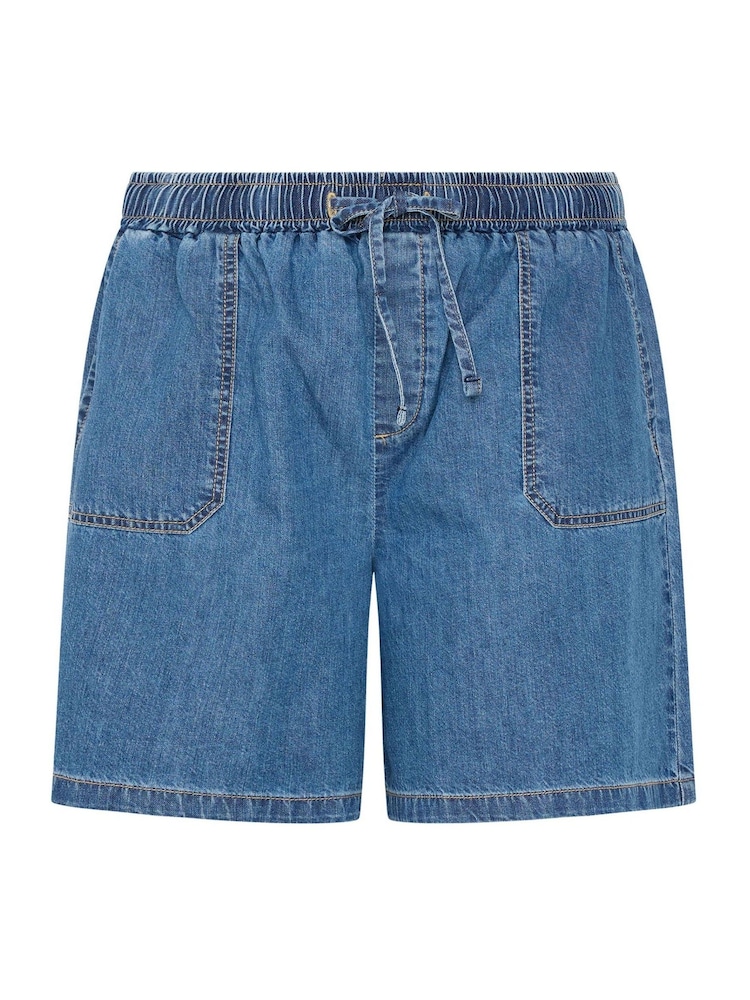 Yours Curve Blue Tie Waist Denim Shorts - Image 5 of 5 Yours Curve Blue Tie Waist Denim Shorts - Image 5 of 5