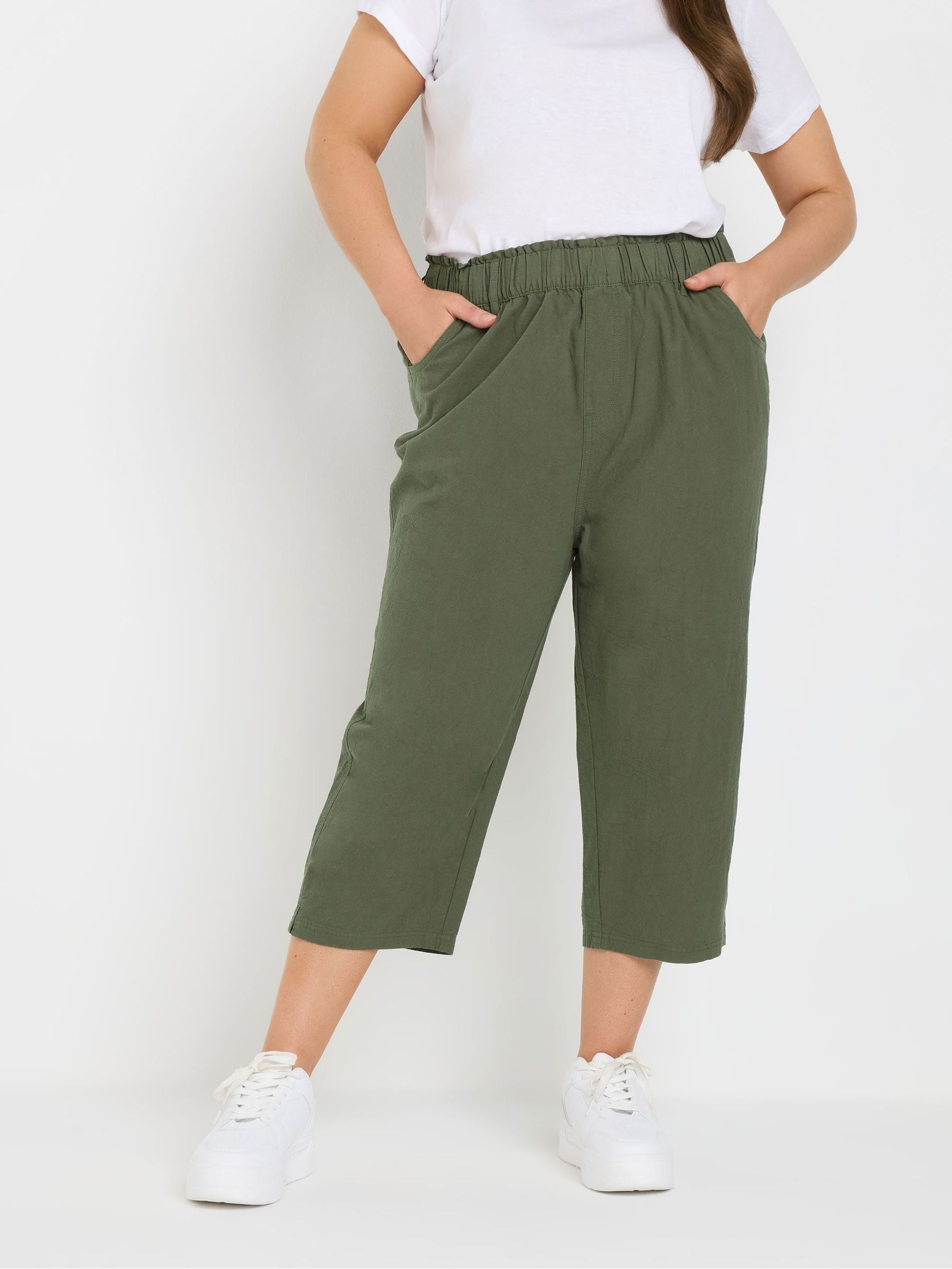 Buy Dark Green - Yours Curve Cool Cotton Cropped Trouser from Next