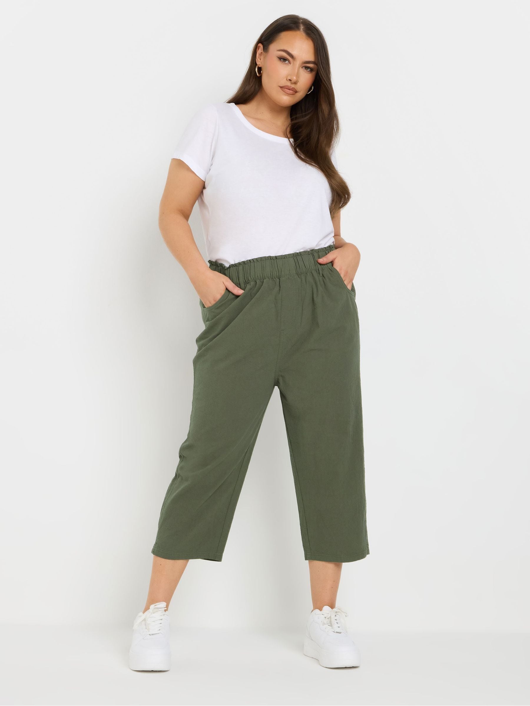 Buy Dark Green - Yours Curve Cool Cotton Cropped Trouser from Next
