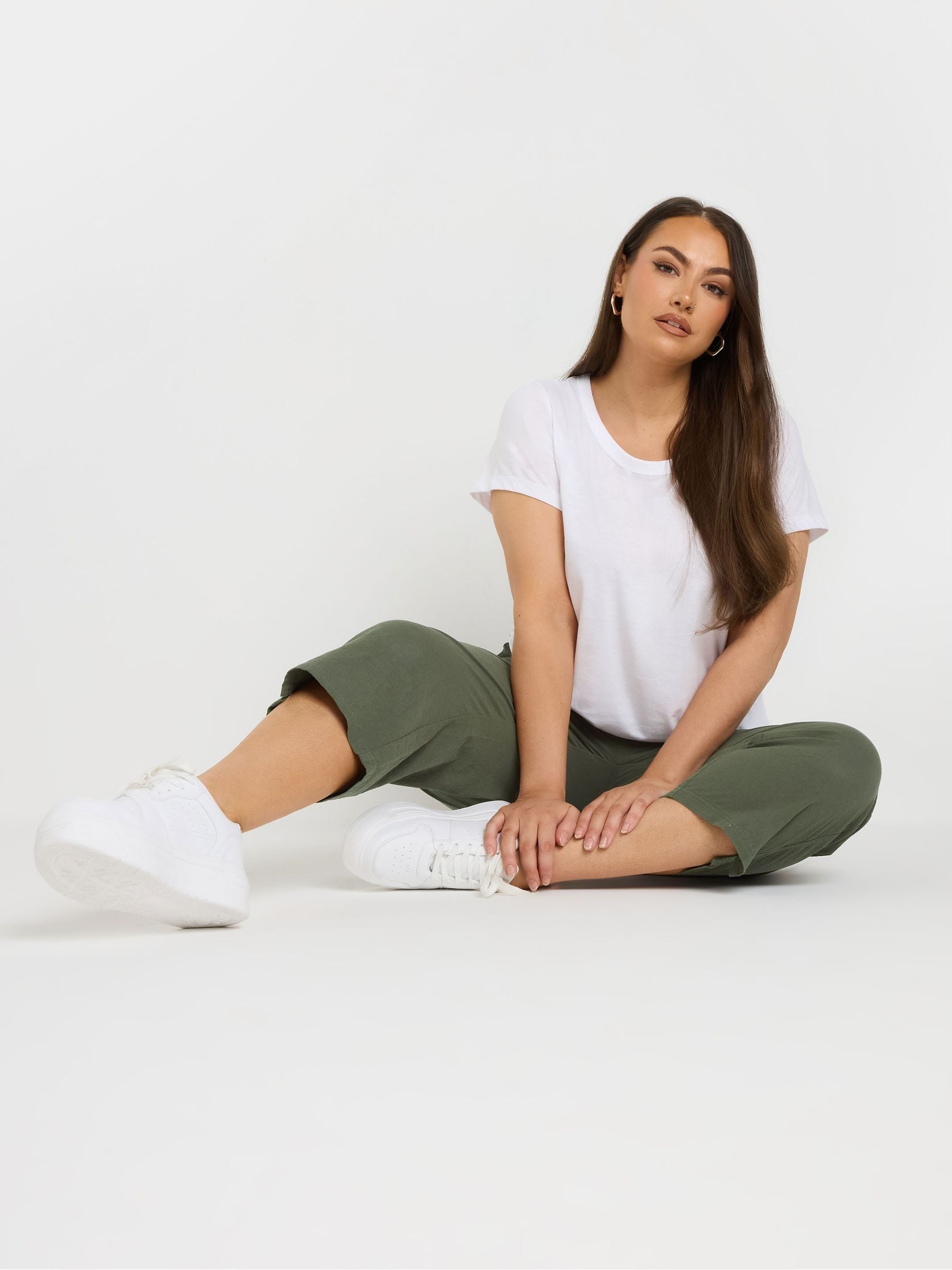 Buy Yours Curve Dark Green Cool Cotton Cropped Trouser from the