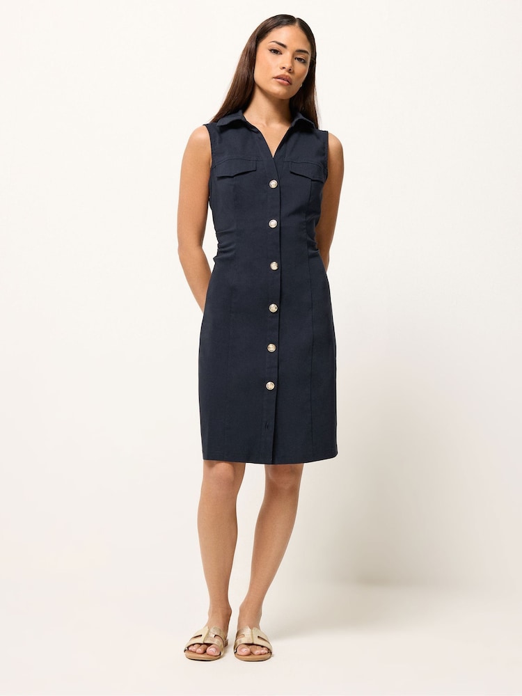 PixieGirl Petite Gold Button Shirt Mini Dress - Εικόνα 2 από 5