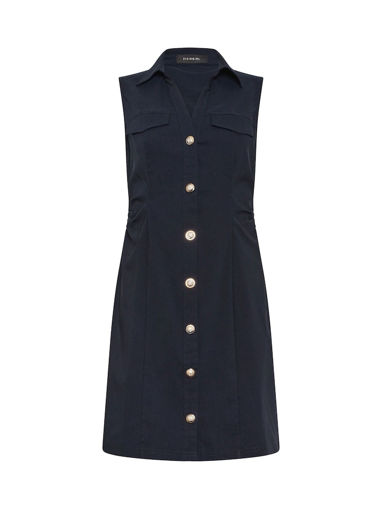 PixieGirl Petite Gold Button Shirt Mini Dress - Εικόνα 5 από 5