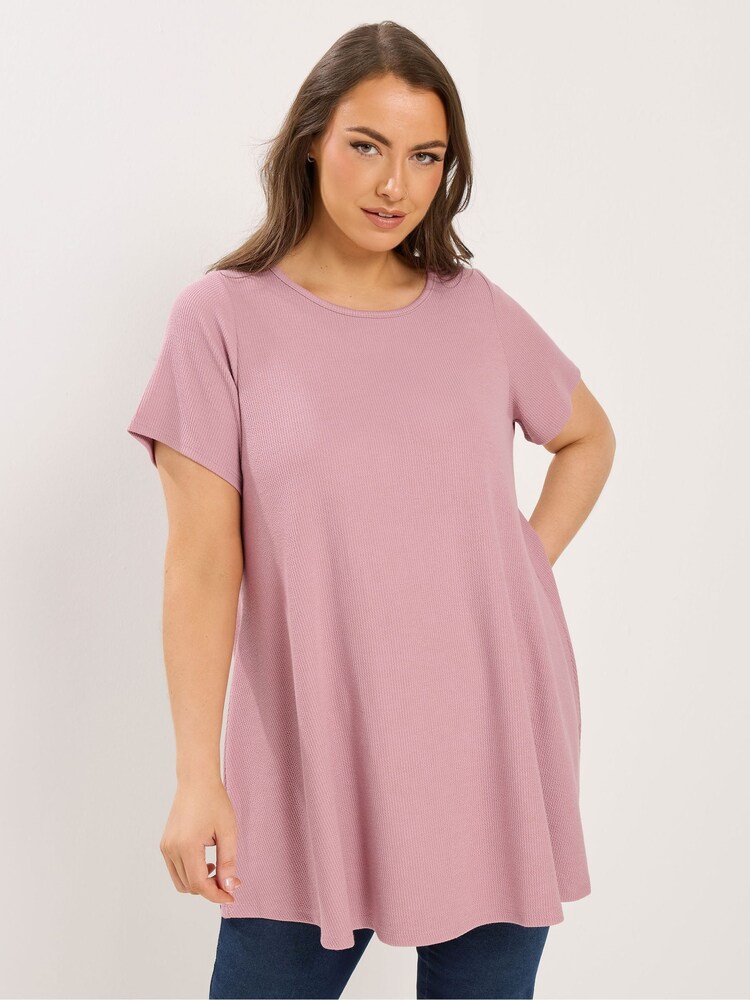 Yours Curve Pink Swing Ribbed Top - Image 1 of 4