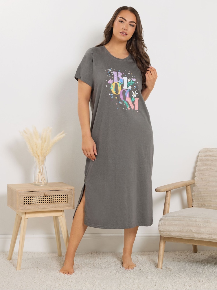 Yours Curve Grey Just Bloom Midaxi Nightdresses 2 Pack - Image 2 of 8