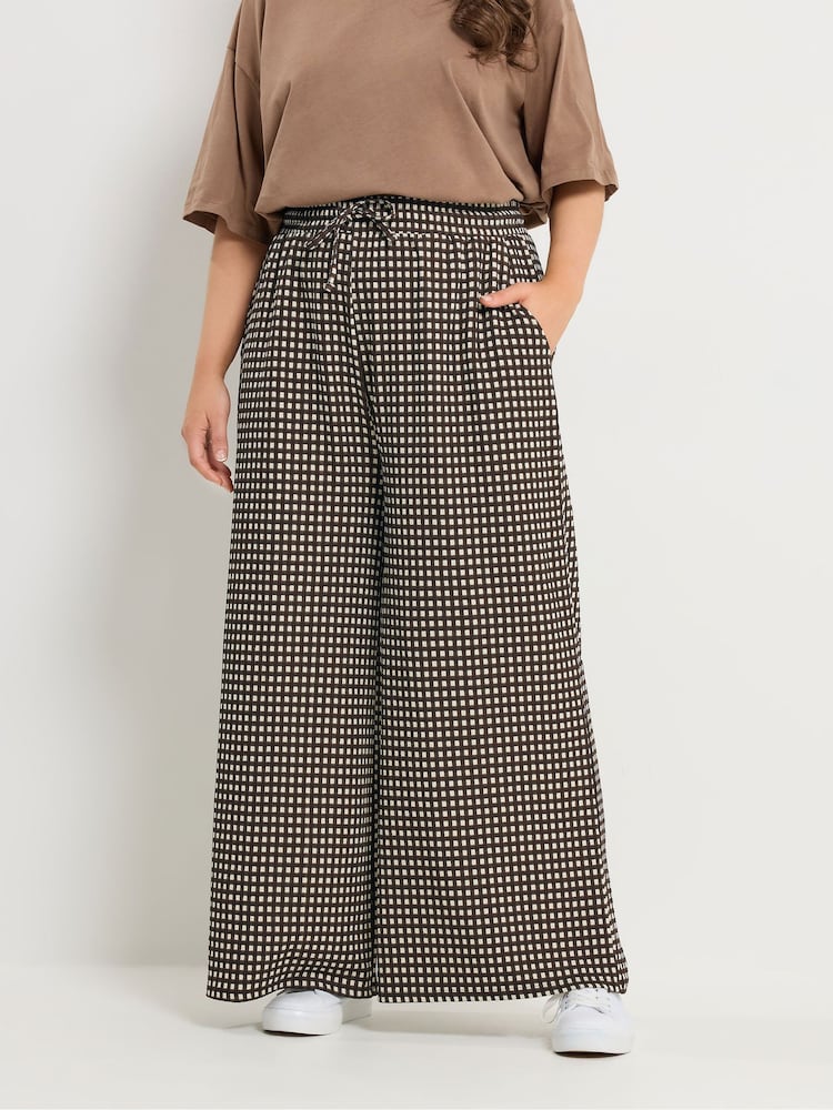 Yours Curve Gingham Wide Leg Trousers 28" - תמונה 1 מתוך 5 Yours Curve Gingham Wide Leg Trousers 28" - תמונה 1 מתוך 5