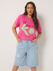 Yours Curve Blue Denim Shorts - Image 1 of 5