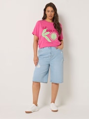 Yours Curve Blue Denim Shorts - Image 2 of 5