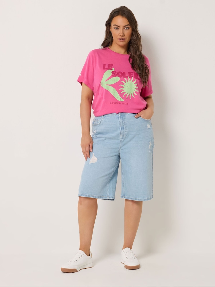 Yours Curve Blue Denim Shorts - Image 2 of 5