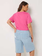 Yours Curve Blue Denim Shorts - Image 3 of 5