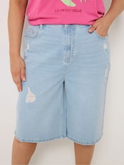 Yours Curve Blue Denim Shorts - Image 4 of 5